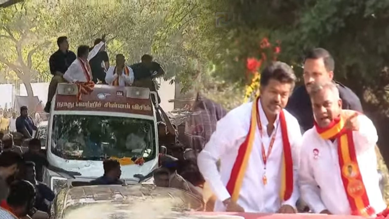 தி.நகரில் புஸ்ஸி ஆனந்தை ஆதரித்து விஜய் வாக்கு சேகரிப்பு